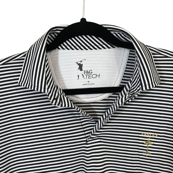 F&G Tech Mens S Black & White Striped Polo Shirt With Farley Cup Embroidery Golf - Picture 4 of 9